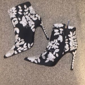 ZARA Embroidered Floral High Heel Ankle Boots